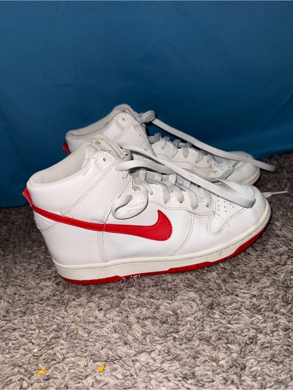 Nike Kids White High-Top Sneakers with Red Swoosh